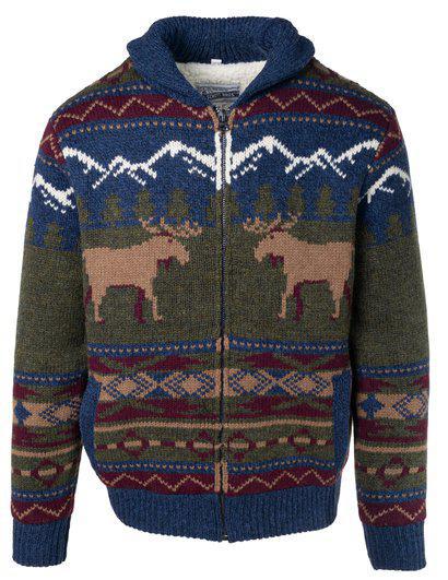 Heavyweight Wool Sherpa Lined Moose Sweater Jacket