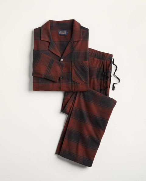 Flannel Pajama Set - Red Black Ombre