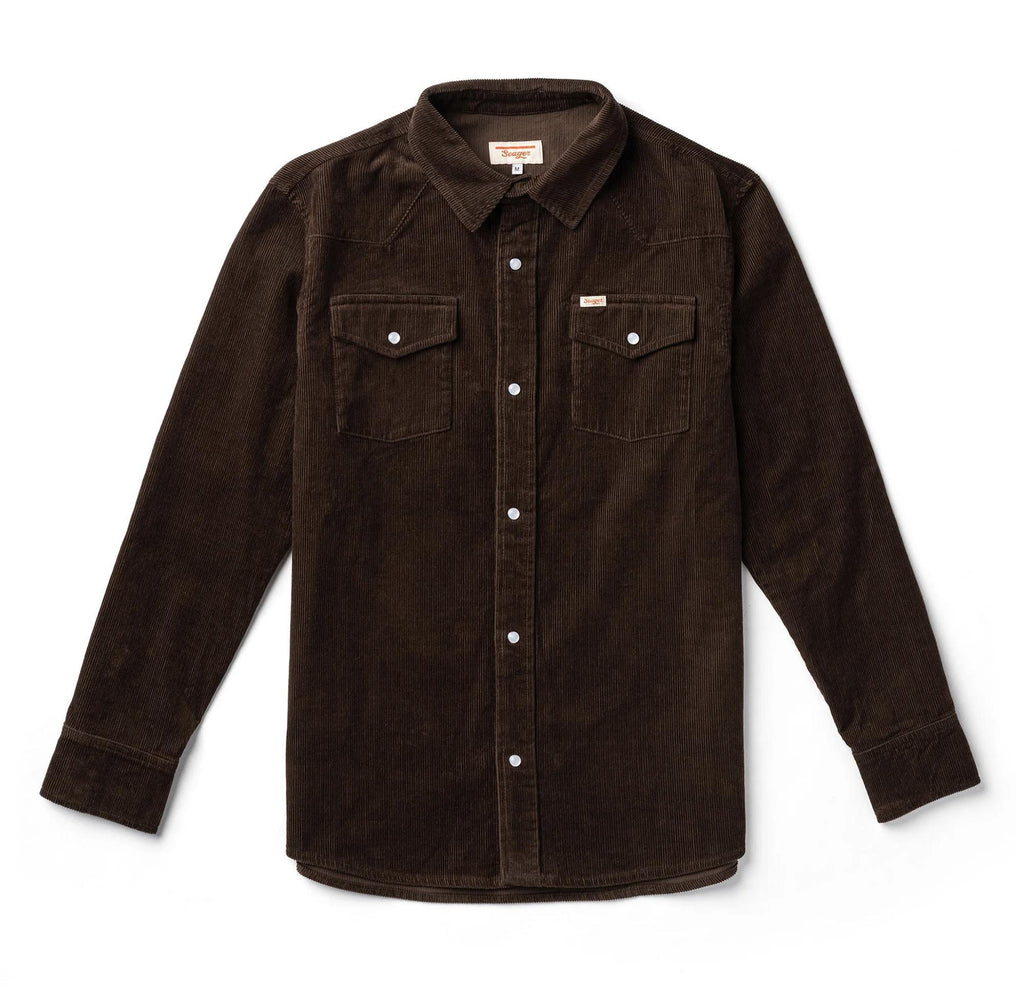 Reagan Pearl Snap - Cord Brown