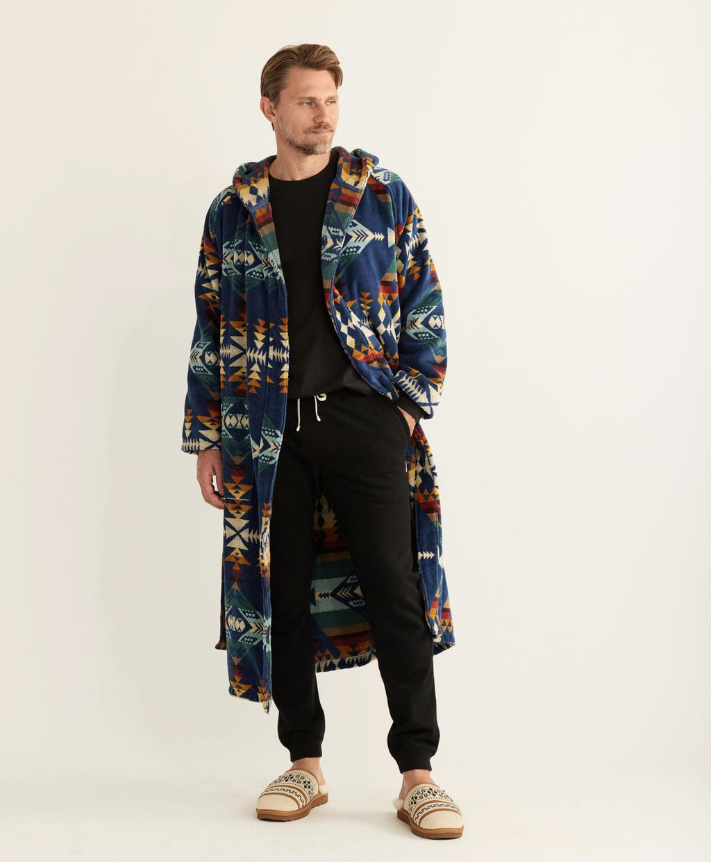 Cotton Terry Velour Robe - Navy Diamond Peak
