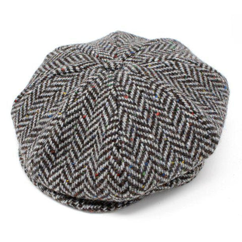 Connery Cap Tweed Granite Grey Wide Herringbone